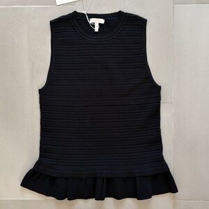 Rebecca Taylor Black Ribbed Sleeveless Tank with Peplum Hem NWT